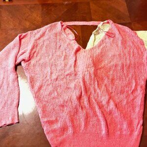 Davi & Dani Womens V-Neck Colorblock Sweater Pullover knot on back‎